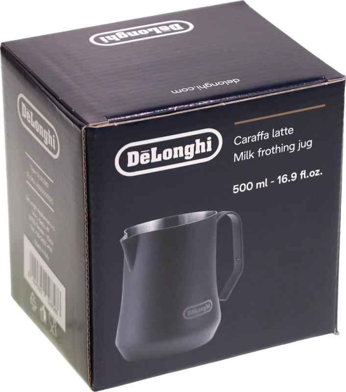 De'Longhi Pichet à mousse de lait, en acier inoxydable noir mat, 500 ml