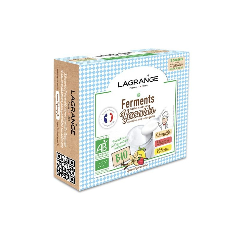 Ferments bio Vanille/Fraise/Citron pour yaourtière Lagrange