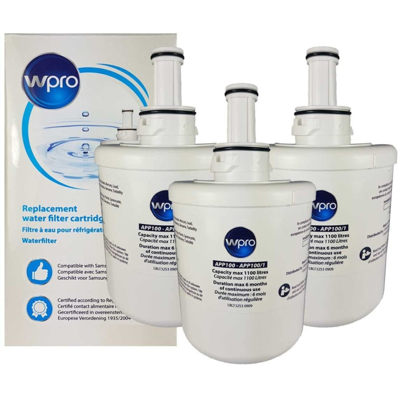 Lot de 3 filtres à eau Wpro APP100/1 pour réfrigérateur Whirlpool - Samsung