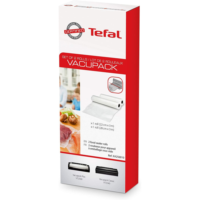 Lot de 2 rouleaux pour appareil de mise sous vide Vacupack Tefal - 1 rouleau (22 x 0,3 cm) - 1 rouleau (28 × 0,3c m).