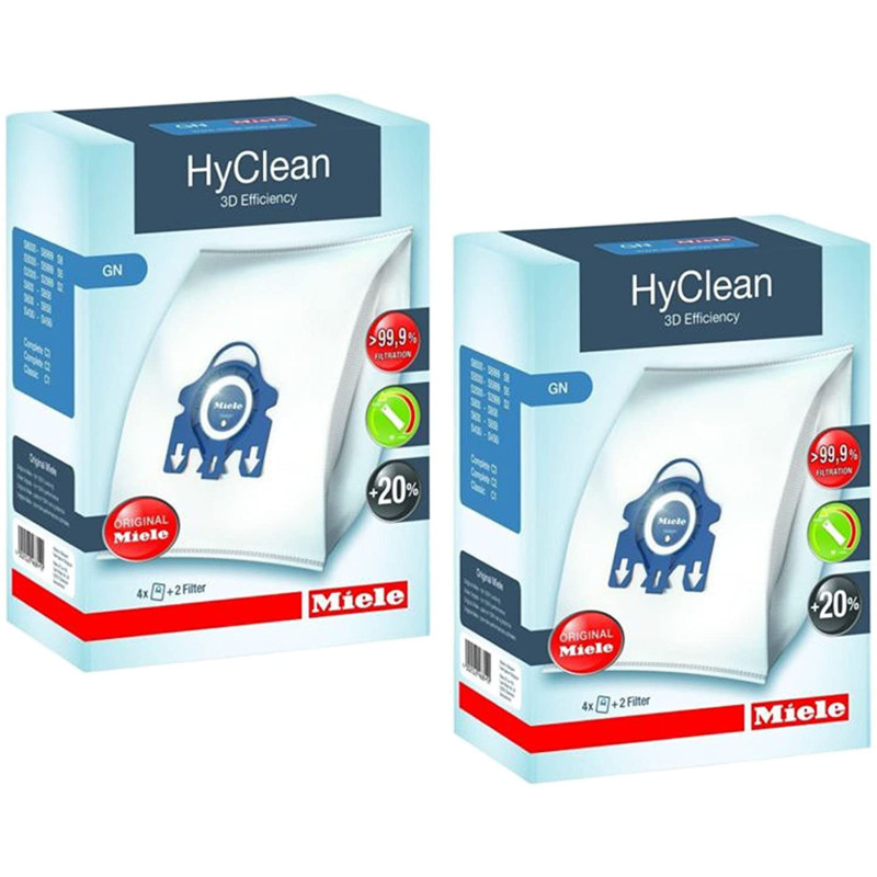 Lot de 12 sacs à poussières HyClean 3D GN + 6 filtres pour aspirateurs Miele