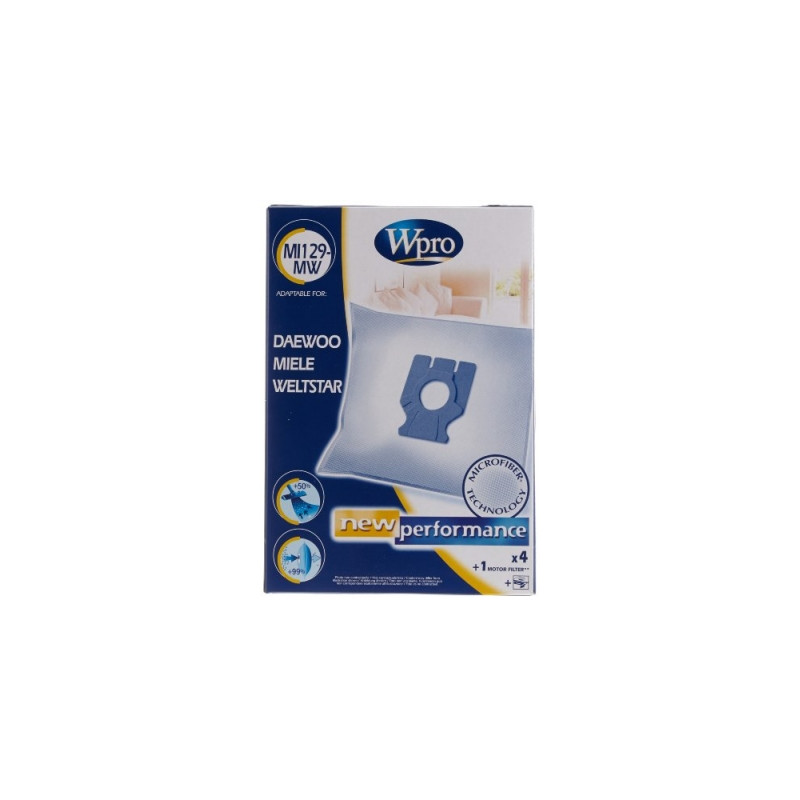 wpro mi 129 mw 4 sacs aspirateur microfibre + 1 microfibre compatible miele