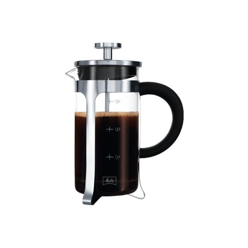 MELITTA Cafetière à piston Micro-Ondable Premium en verre et inox 3 tasses