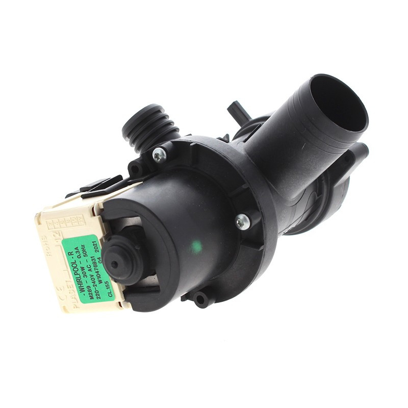 Pompe de vidange 0,3A 30W (entrée 34mm, sortie 23mm) pour lave-linge Whirlpool 481010584942