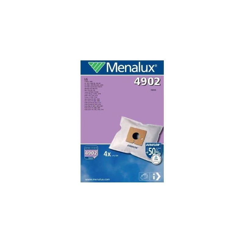 Menalux 4902 Lot de 4 sacs Duraflow pour aspirateurs LG