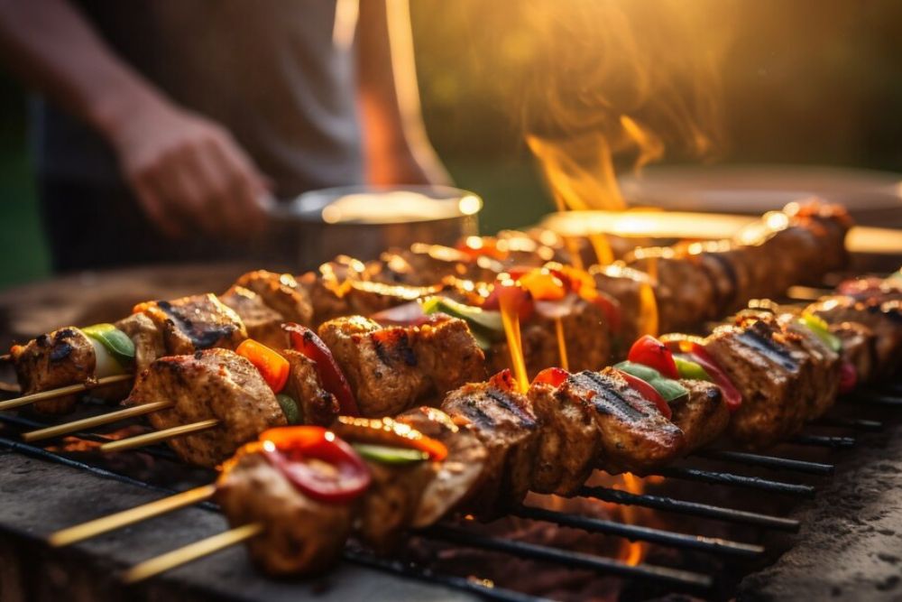 Barbecue avec des brochettes de viande