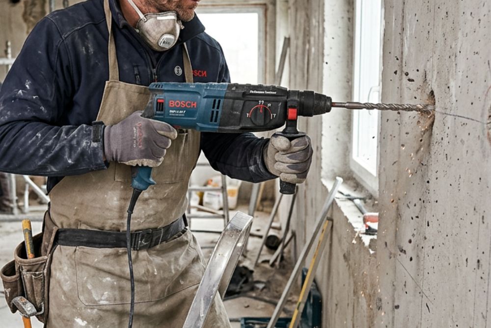 utilisation d'un marteau à percussion bosch dans un chantier