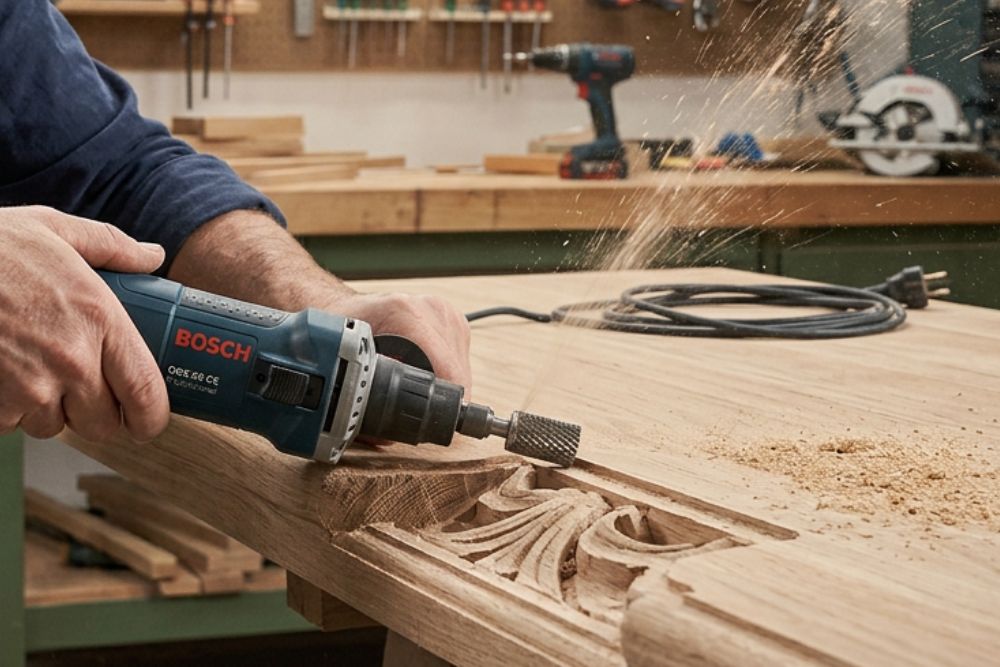 utilisation d'une meuleuse droite bosch dans un atelier