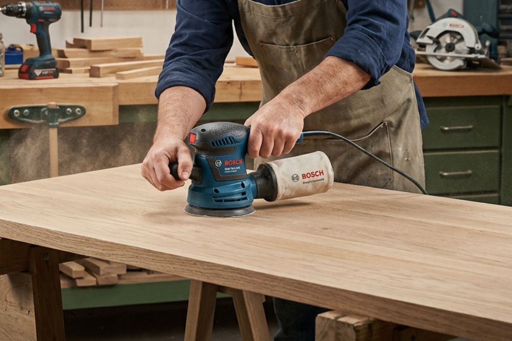utilisation d'une ponceuse angulaire bosch dans un atelier