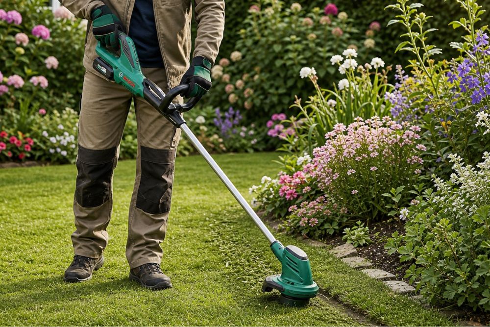 taille-herbe bosch en action dans le jardin
