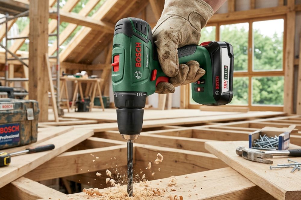 utilisation d'une visseuse perceuse sur un chantier